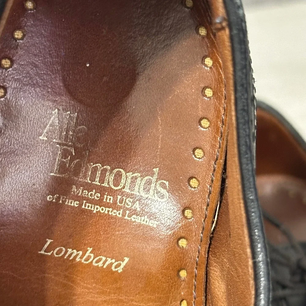 Allen Edmonds Lombard Shoes Mens 8.5 Black Leather Brogue‎ Wingtip Oxford